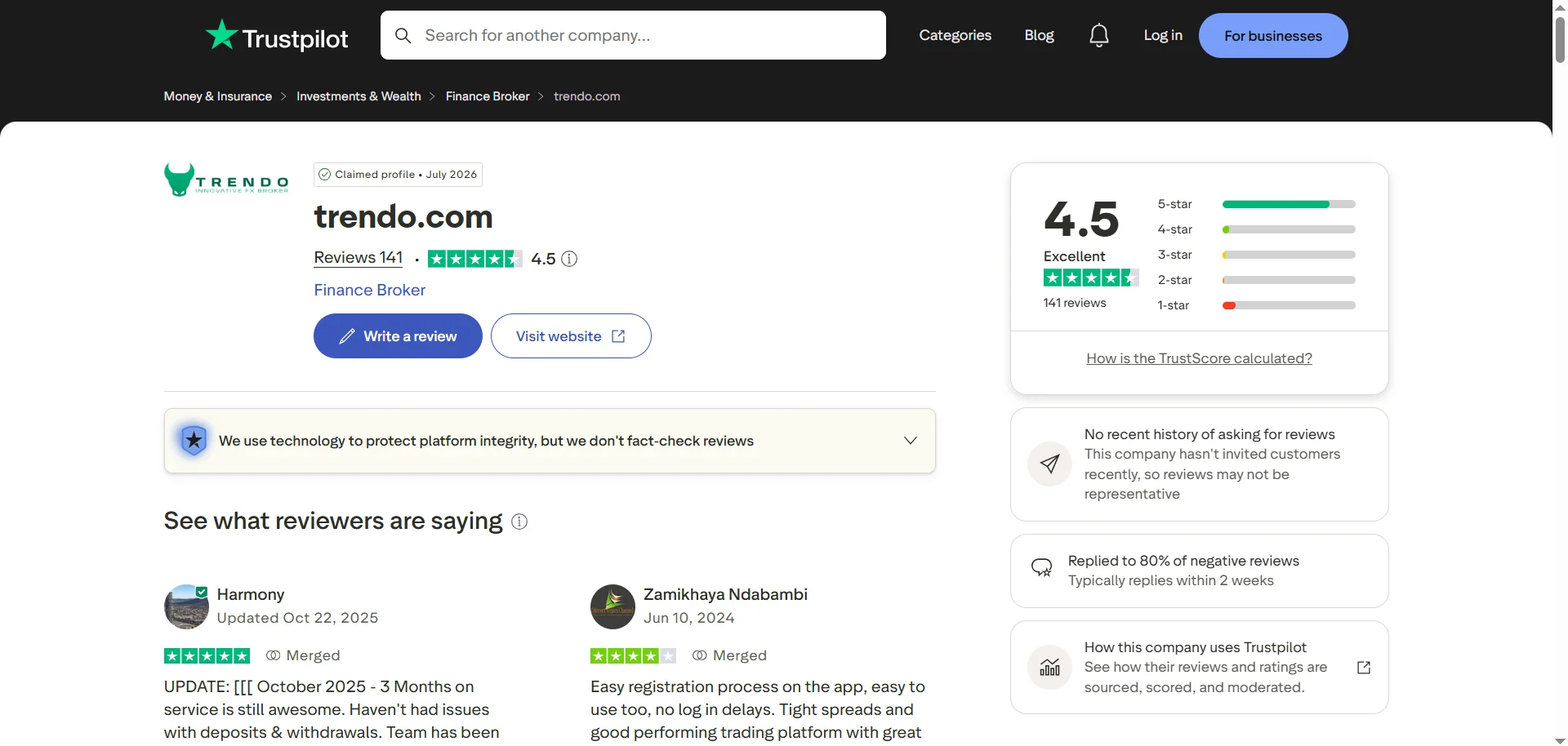 نظرات واقعی کاربران در بخش کامنت Trustpilot