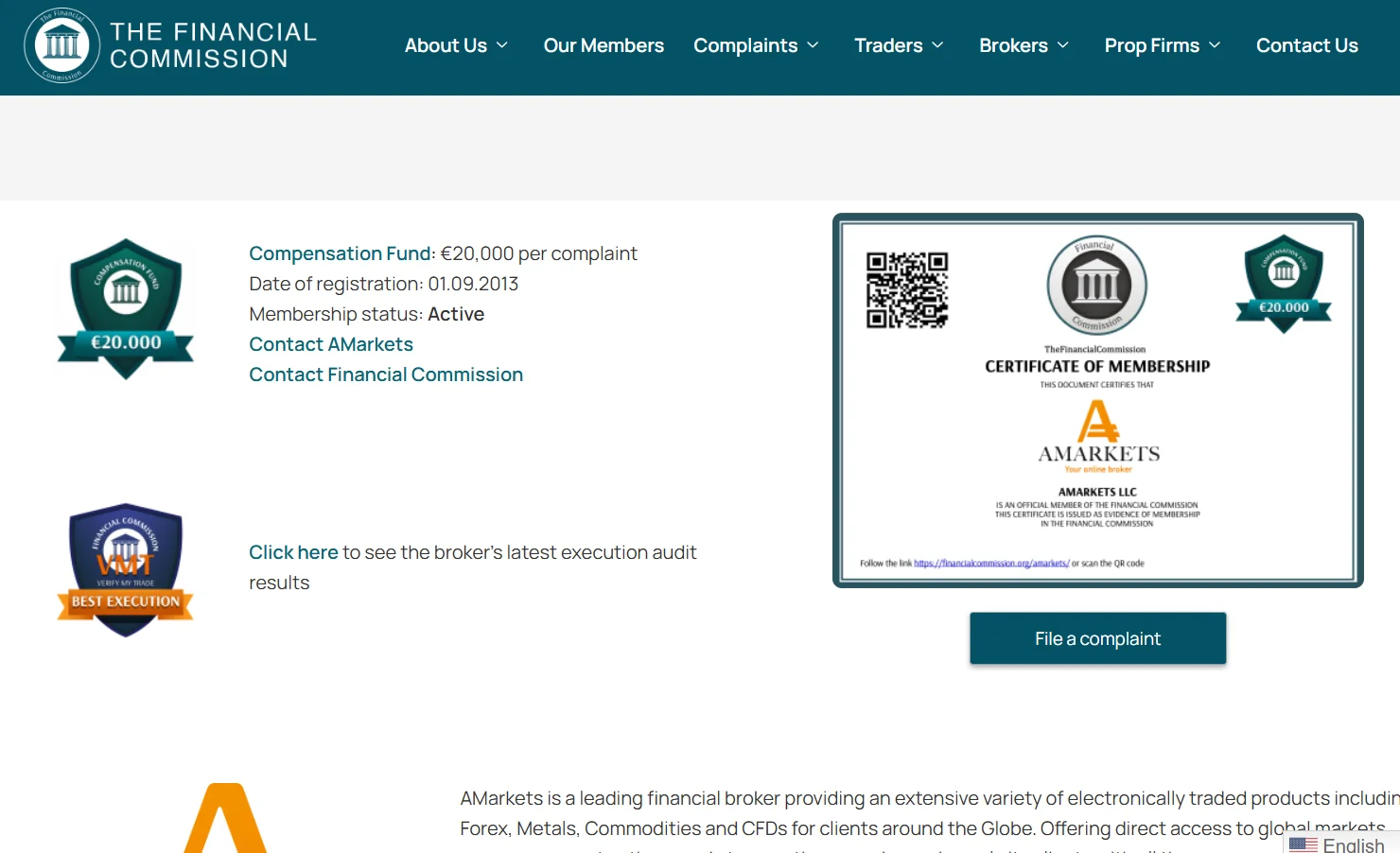 آمارکتس در Financial Commission عضویت دارد؟