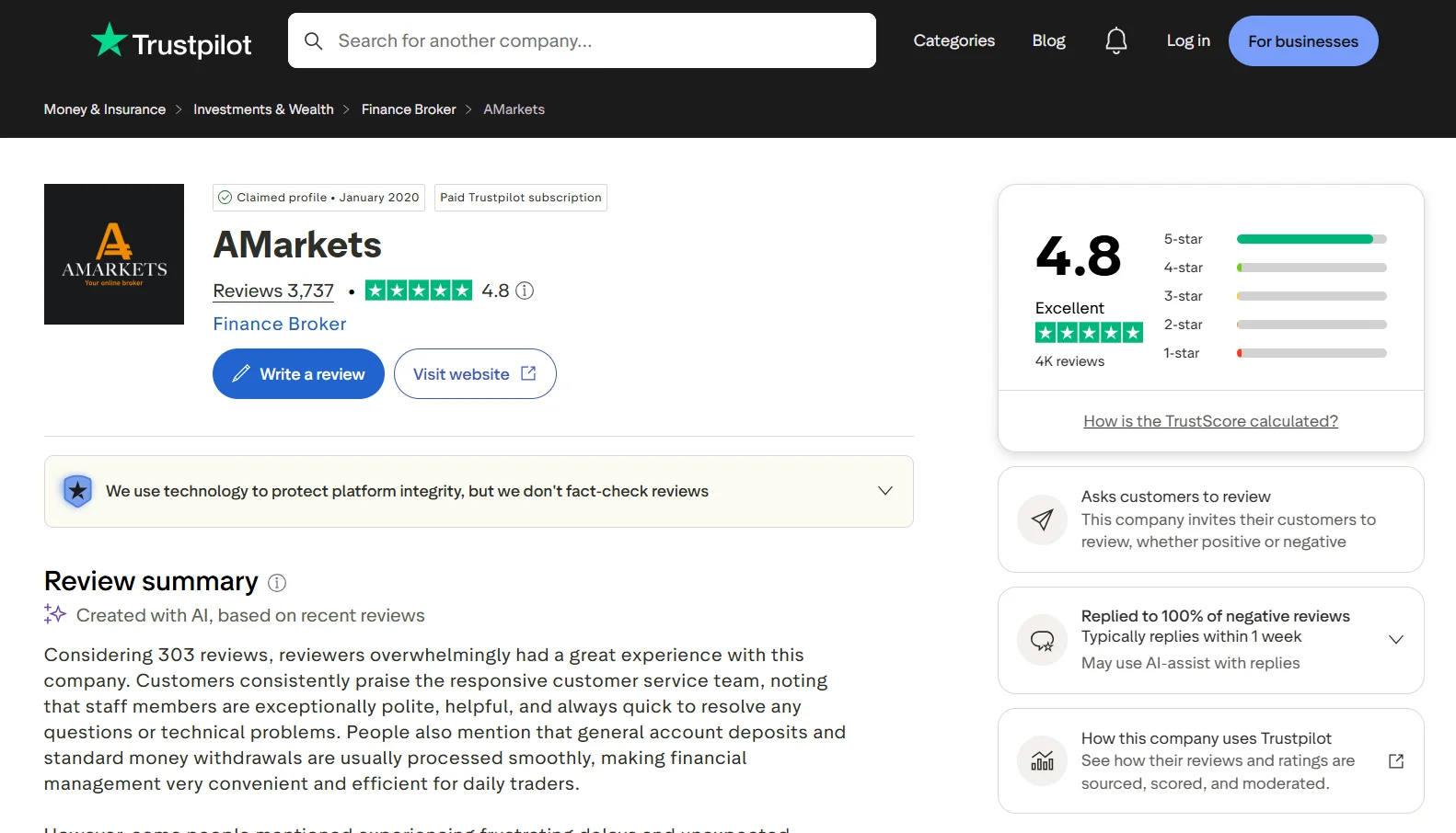 امتیاز و نظر کاربران در Trustpilot درباره آمارکتس