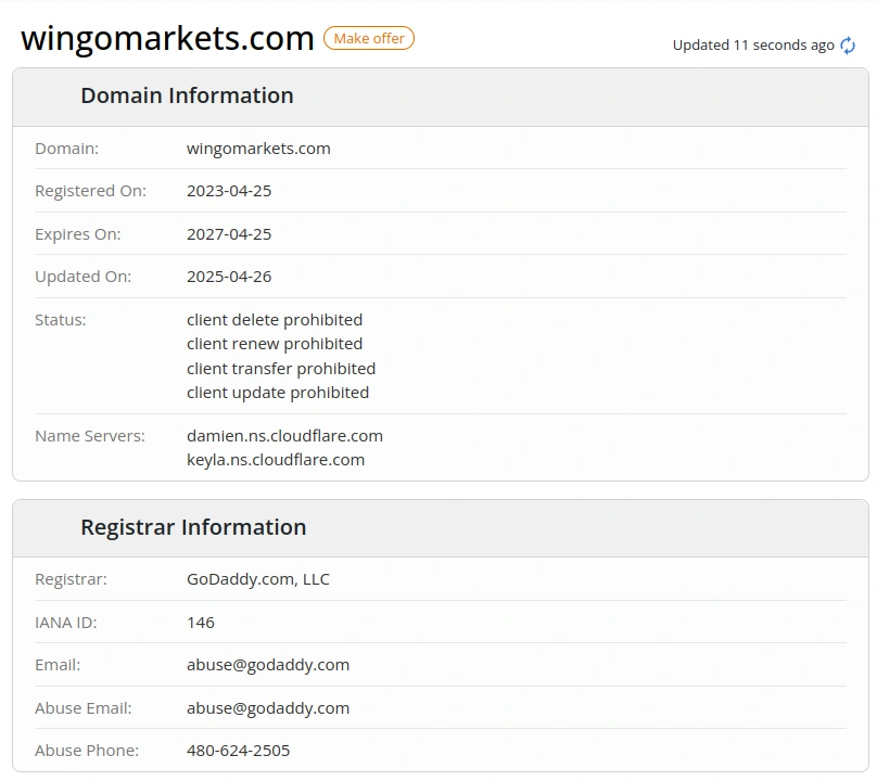 سابقه دامنه wingomarkets.com در WHOIS و تاریخ ثبت آن
