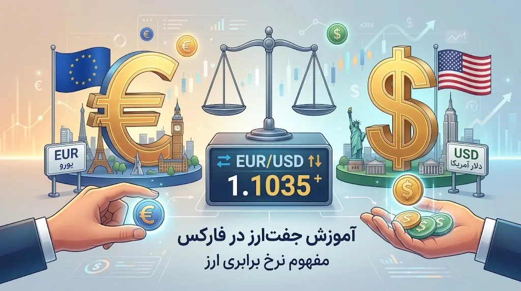 تصویر مفهومی دو ارز برای آموزش جفتارز در فارکس