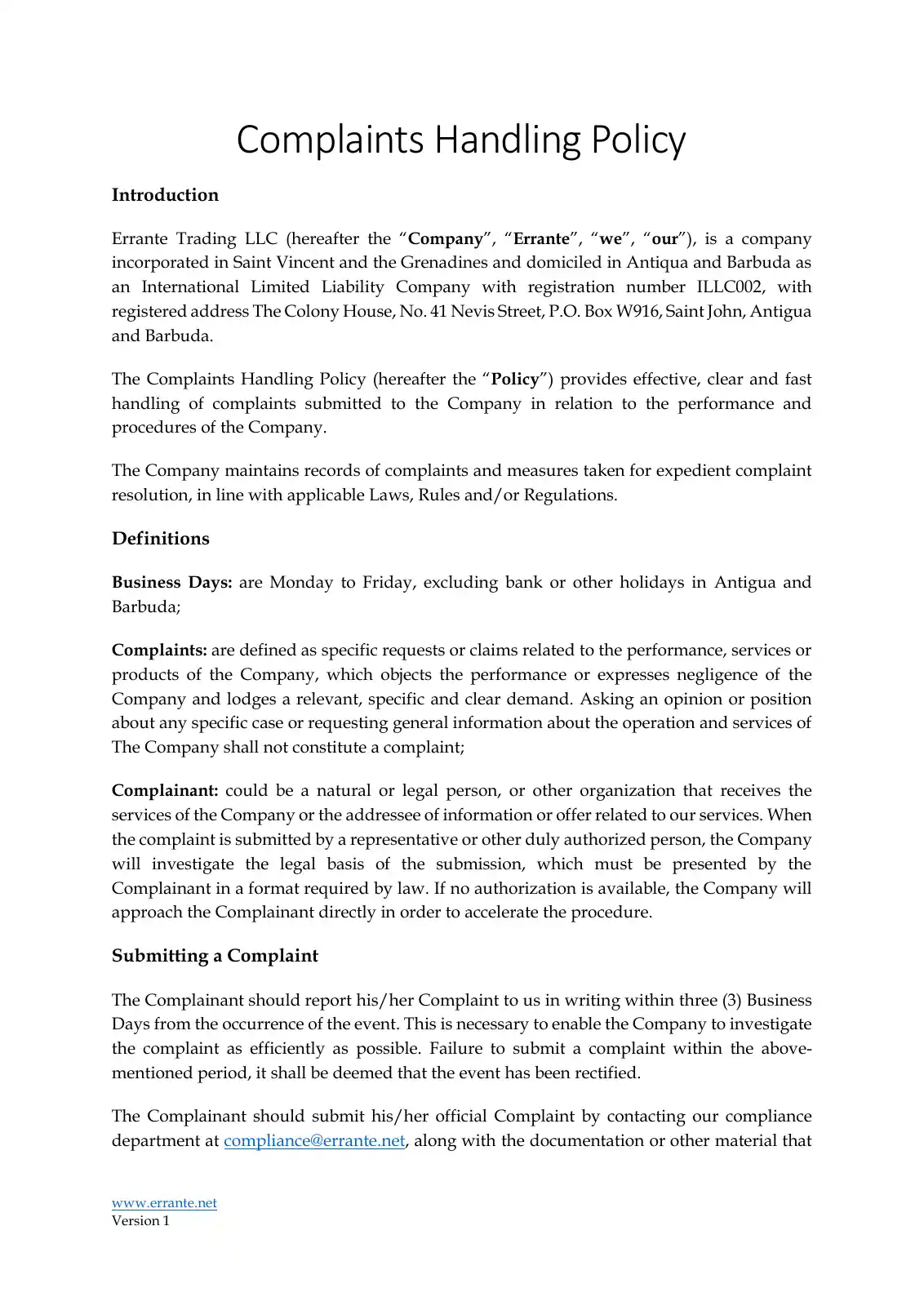 شرایط و مهلت ثبت شکایت از شرکت Errante Trading LLC